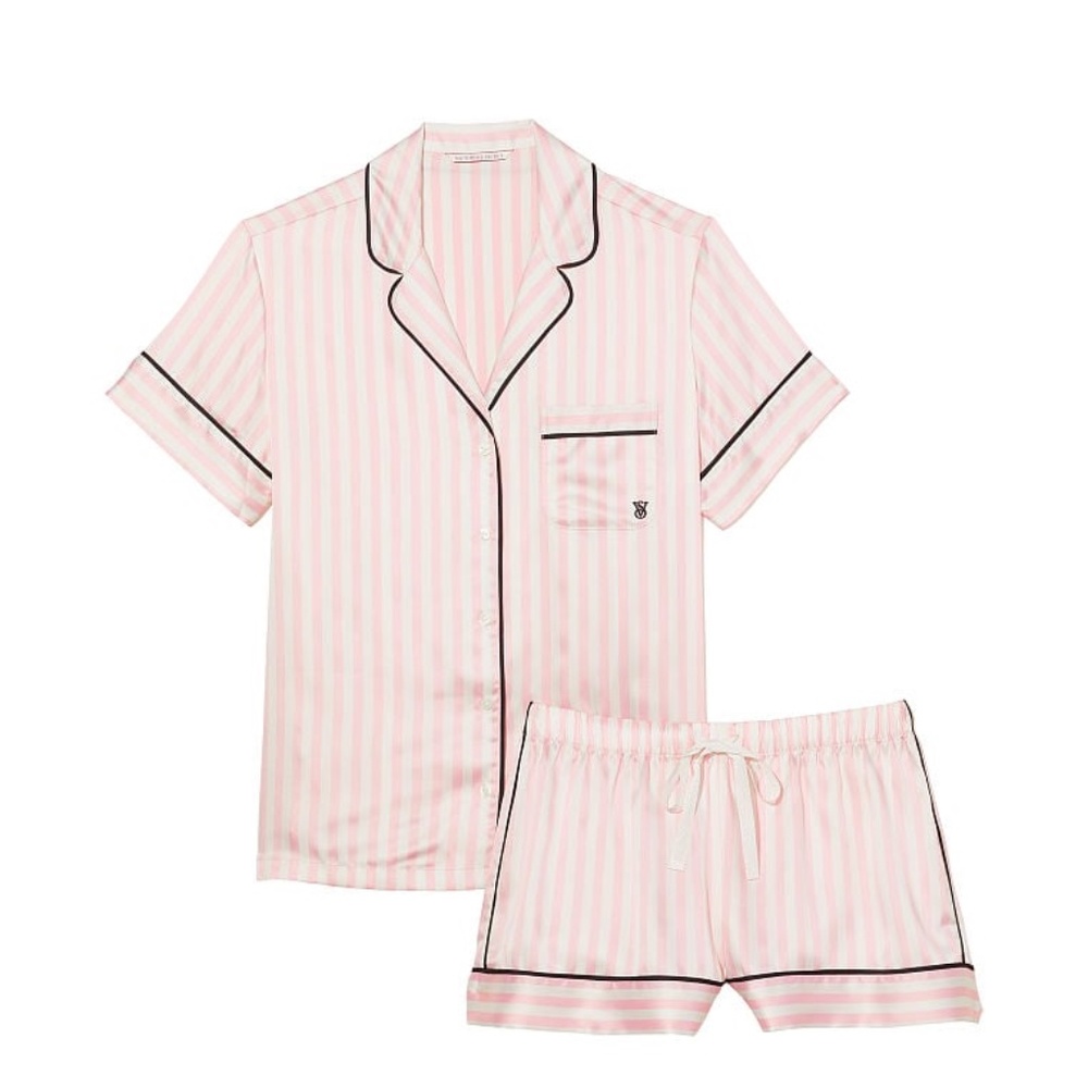 Victoria's Secret Glazed Satin Short Pajama TOP ONLY, PINK ICONIC